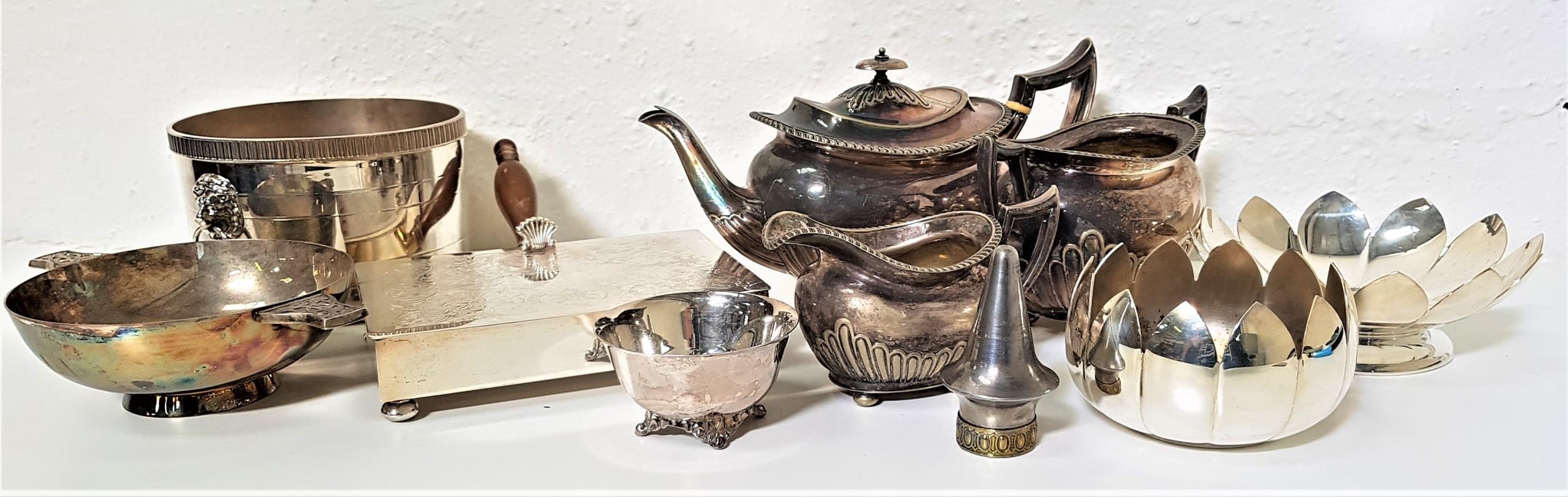 LARGE SELECTION OF SILVER PLATE including a large quaich; matching tea pot, milk jug and twin