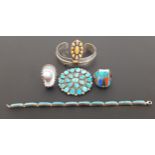 SELECTION OF NATIVE AMERICAN AND OTHER SILVER JEWELLERY the Native American pieces including an