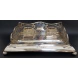 EDWARD VII SILVER DESK STAND with a shaped and pierced three quarter gallery, with two glass hobnail