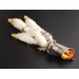 GROUSE FOOT BROOCH the silver plated mount decorated with stag head and set with amber coloured