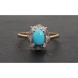 TURQUOISE AND DIAMOND CLUSTER RING the central oval cabochon turquoise in shaped diamond set