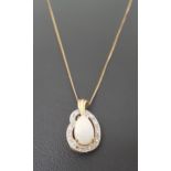 OPAL AND DIAMOND PENDANT the pear shaped opal in illusion set diamond surround, in nine carat gold