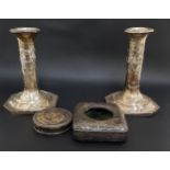 MIXED LOT OF SILVER comprising a pair of Edward VIII candlesticks, Birmingham 1936; a circular