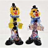 PAIR OF MURANO MUSICIAN CLOWNS one with a blue bowtie and with an accordian, 21cm high, the other