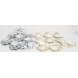 JOHNSON BROTHERS TEA SET with a white ground and blue floral sprays, comprising a lidded teapot,