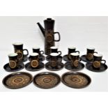 DENBY POTTERY COFFEE SET decorated in the Arabesque design, comprising a lidded coffee pot, nine