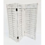 THREE SECTION LOUVRE SHUTTER in distressed white, 80.5cm high