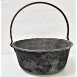 19th CENTURY BRASS PRESERVE PAN with a fixed iron handle