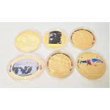 SELECTION OF LARGE GOLD PLATED COINS including: Concorde First Flight, Operation Overlord, two