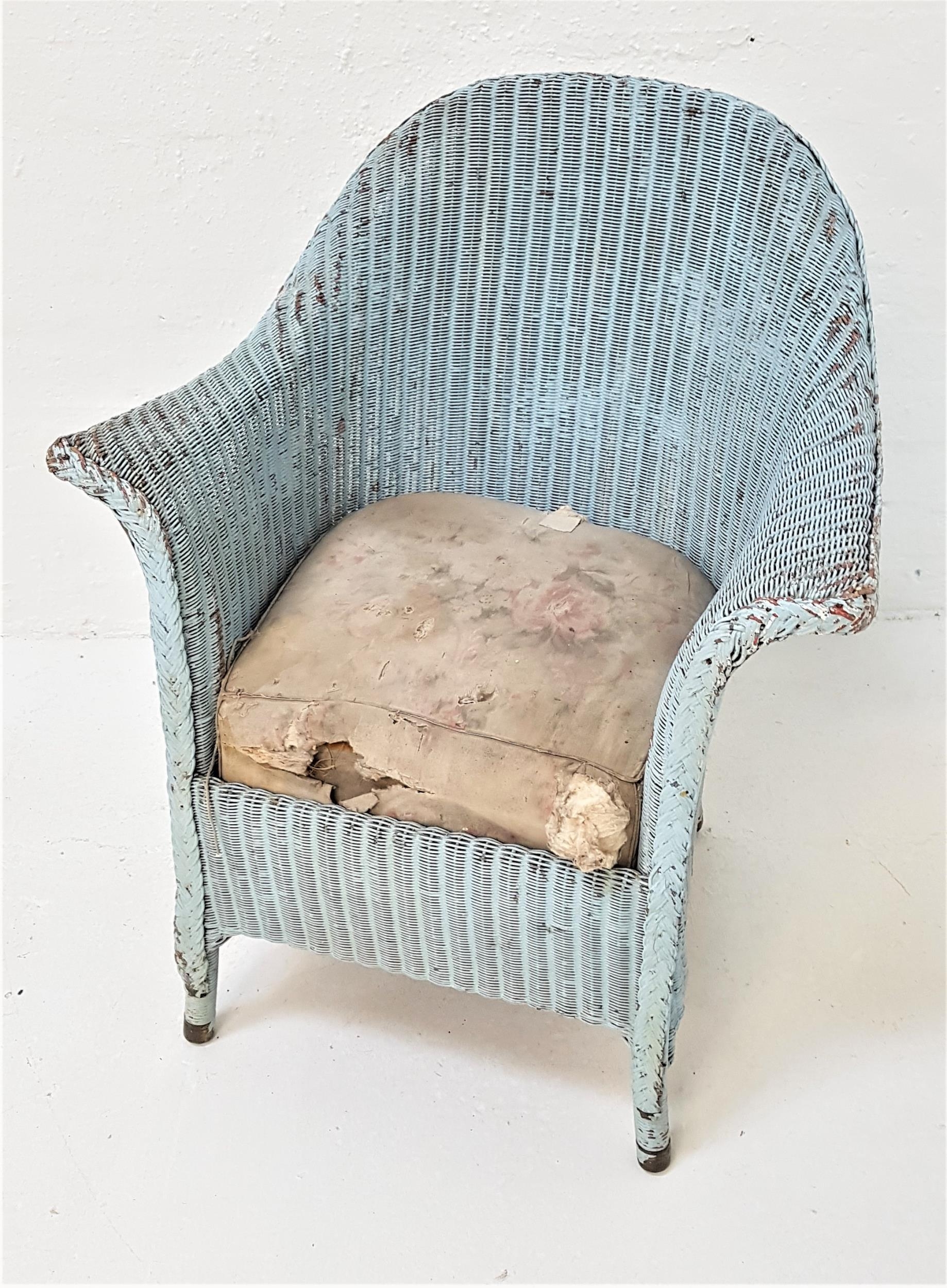 LLOYD LOOM STYLE ARMCHAIR in blue wicker with a drop in seat