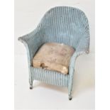 LLOYD LOOM STYLE ARMCHAIR in blue wicker with a drop in seat