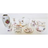 SEVEN MINATURE HAMMERSLEY CHINA PIECES including an iron, a bowl, a candlestick, a chamber stick,