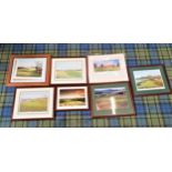 SEVEN GOLF PRINTS OF GOLF COURSES depicting Royal County Down, North Berwick, Wentworth, Royal