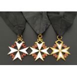 THREE MASONIC DECORATIONS Knights Of Malta white enamel Maltese cross with red enamel lions, on