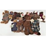 THIRTEEN BOYD BEARS twelve with original labels, some with numbered plastic bags and outfits, in