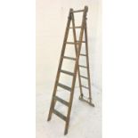 VINTAGE WOODEN EXTENDING STEP LADDER marked 'The Patent Safety Ladder Company Patent', 210cm not