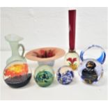 MIXED LOT OF GLASSWARE including a Caithness Sunflare paperweight and three other paperweights,