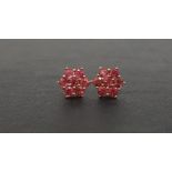 PINK TOURMALINE CLUSTER EARRINGS the fourteen round cut gemstones totaling approximately 2.4cts,