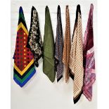 SELECTION OF LADIES VINTAGE DESIGNER SILK SCARVES of various colours and designs, including four