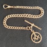 NINE CARAT GOLD GRADUATED ALBERT CHAIN with Masonic fob, T-bar and clip, all nine carat gold,