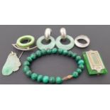 SELECTION OF JADE AND OTHER JEWELLERY comprising a carved jade pendant in the form of fruit and