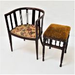 EDWARDIAN HOOP BACK PARLOUR CHAIR with pierced and inlaid splats above a floral covered seat,