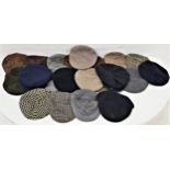 LARGE SELECTION OF MOSTLY VINTAGE FLAT CAPS of various colours and materials, makes include Dunn &