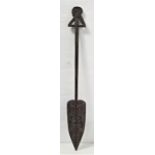 CARVED WOOD INDONESIAN PADDLE possibly Borneo, the carved handle with lizard eating tale, with