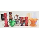 MIXED LOT OF GLASSWARE including a Caithness tapering vase, pair of cranberry baluster vases