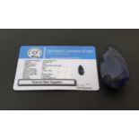 CERTIFIED LOOSE NATURAL BLUE SAPPHIRE the pear cut sapphire weighing 197cts, with Gemological