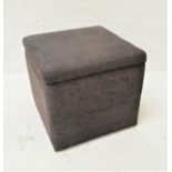 GREY FABRIC OTTOMAN/STORAGE BOX with removable top, 39cm high, the top 42cm square