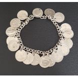 SILVER THREE PENCE COIN BRACELET the silver curb link bracelet set multiple three pence coins with
