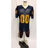 DISTRESSED AMERICAN FOOTBALL COSTUME - UNKNOWN PRODUCTION Large navy blue American football top with
