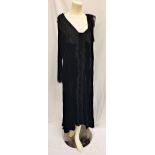 TAI BABILONIA - BLACK VELVET DRESS by Alexander Brown of Los Angeles, with lace frill to neck and