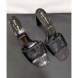 LINDA KOZLOWSKI - PAIR OF ROBERT CLERGERIE HIGH HEELED BLACK MULES size 9 1/2. Accompanied by Star