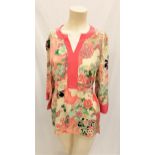CATHERINE OXENBERG - FLORAL BLOUSE by Mimi Maternity, size M, with back tie, signed to label.