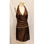 ALANA CURRY - 'RUBY ROX' BROWN SHIMMERING HALTER NECK DRESS signed to front. Worn by Alana on the