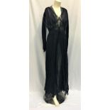 MAE WEST OWNED BLACK LACE NEGLIGEE SET the set consists of a gown and a robe. The set is made of a