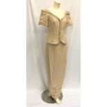 VERONICA LAKE OWNED TWO PIECE EVNING OUTFIT Handmade. Comprising skirt and jacket in tan colour, the