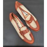JACLYN SMITH - PAIR OF 'ANNE KLEIN' MESH AND BROWN LEATHER FLAT SHOES no size by measure 10 1/4