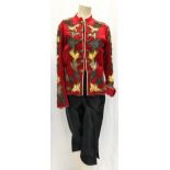 SCOTTISH BALLET - PAQUITA the two piece costume comprising a red velvet jacket heavily embossed with