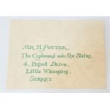 HARRY POTTER AND THE PHILOSOPHER'S STONE (2001) - SEALED UNOPENED HOGWARTS INVITATION ENVELOPE the