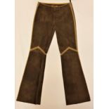 CATHERINE OXENBERG - ARDEN B. LEATHER EMBROIDERED TROUSERS size 4, signed to label. Accompanied by