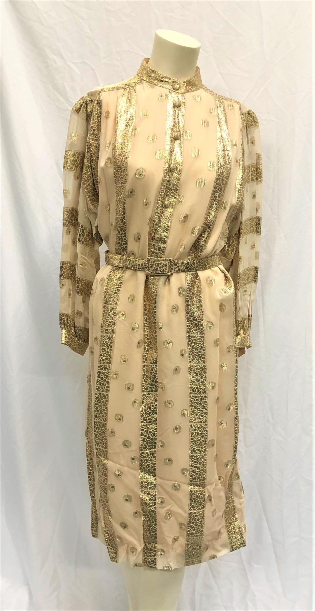 JANET LEIGH OWNED EVENING DRESS with gold detail, accompanied by Corner Collectibles certificate