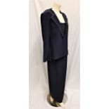 THREE PIECE DRESS SUIT BY SIONI COUTURE AND EARRINGS - UNKNOWN PRODUCTION navy blue ladies suit,