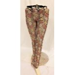 CATHERINE OXENBERG - FLORAL EMBROIDERED TROUSERS by Eduardo Lucero, signed to label, accompanied