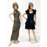 TWO 1980s VINTAGE DRESSES comprising a sparkly black Rara dress, with frilly shoulders, bow detail