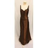 CATHERINE OXENBERG - TWO PIECE COPPER COLOURED OUTFIT by Menage a Trois, signed to label of skirt.