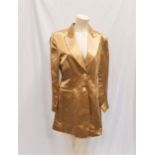 LYN LANDON DKNY GOLD COLOURED LINEN AND SILK JACKET fitted 3/4 length style, size 4