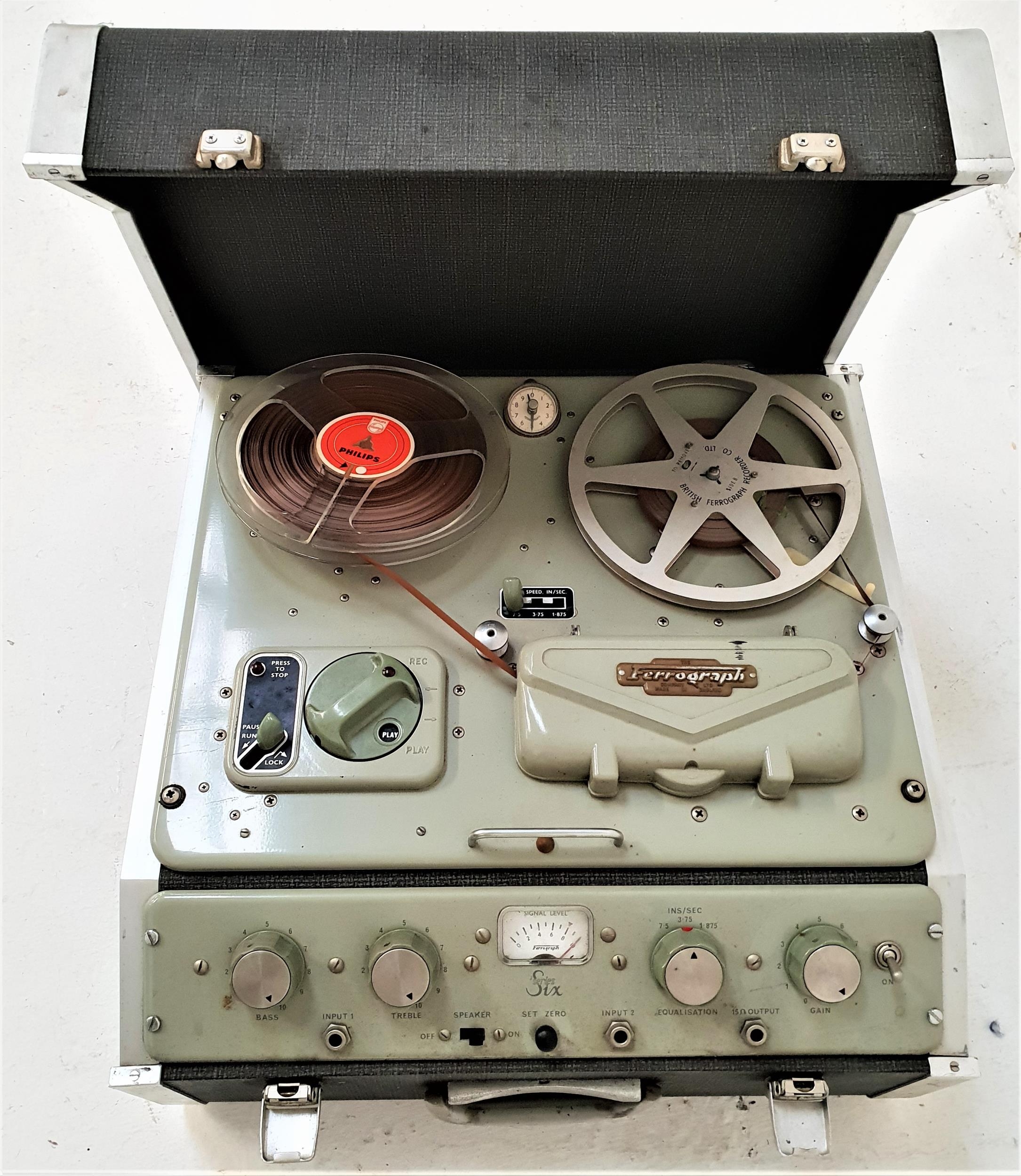 FERROGRAPH REEL TO REEL RECORDER series six, with a microphone, and contained in a hard shell case